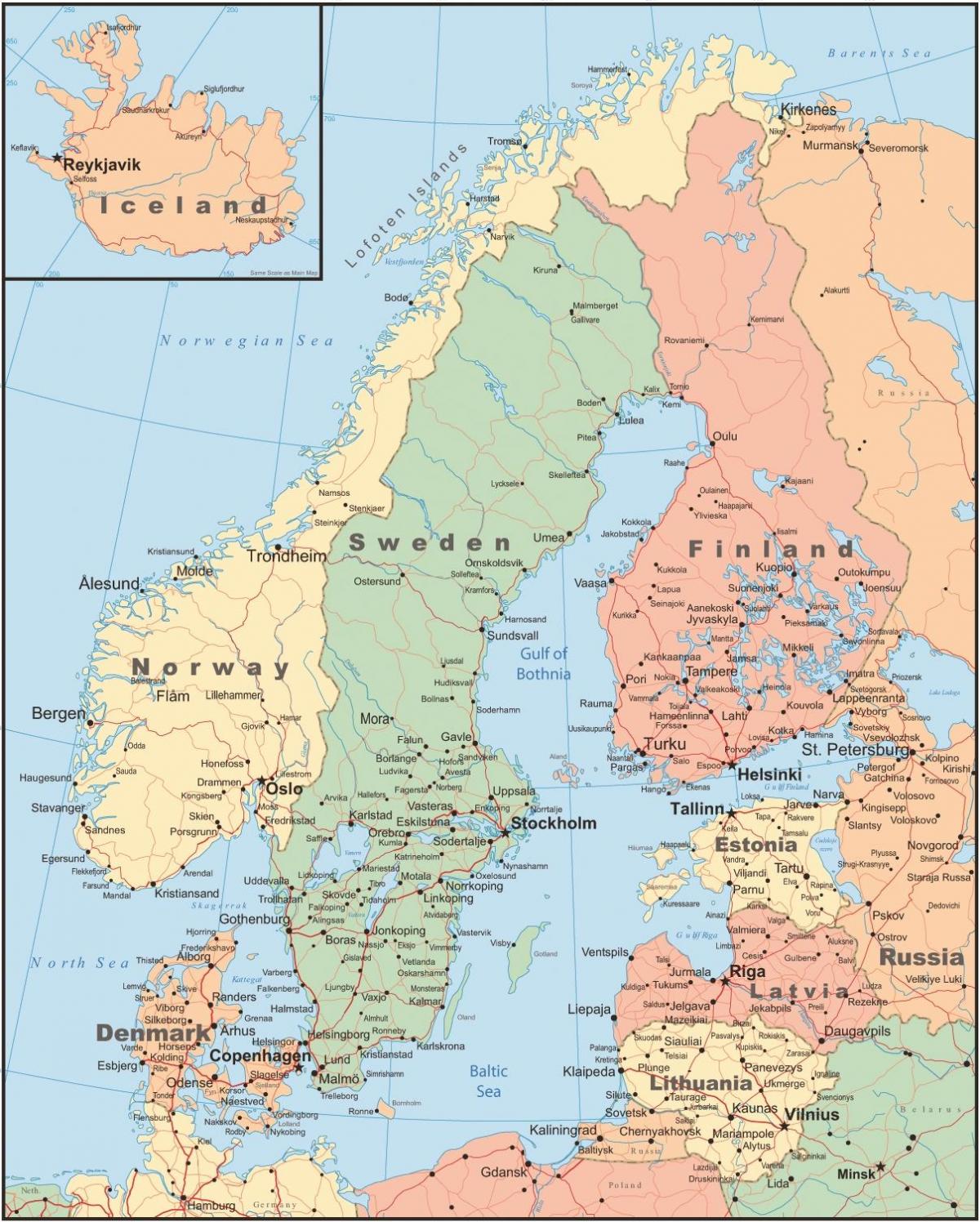 mapa Danii i krajach sąsiednich