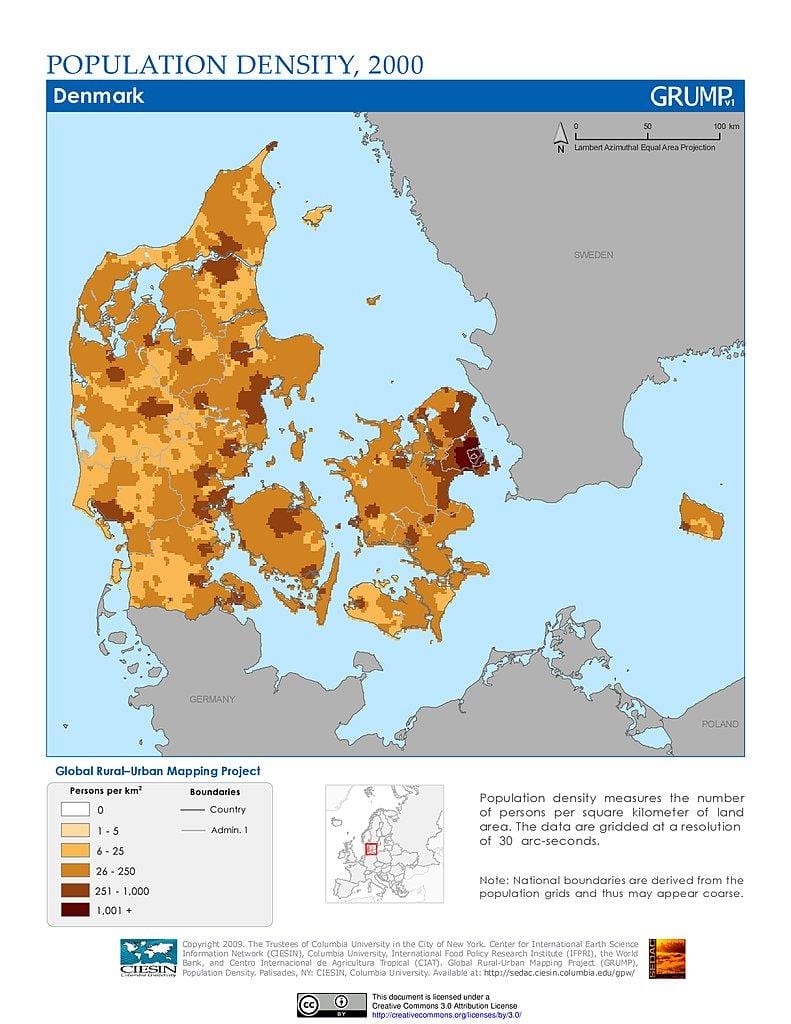 Dania mapie gęstości zaludnienia