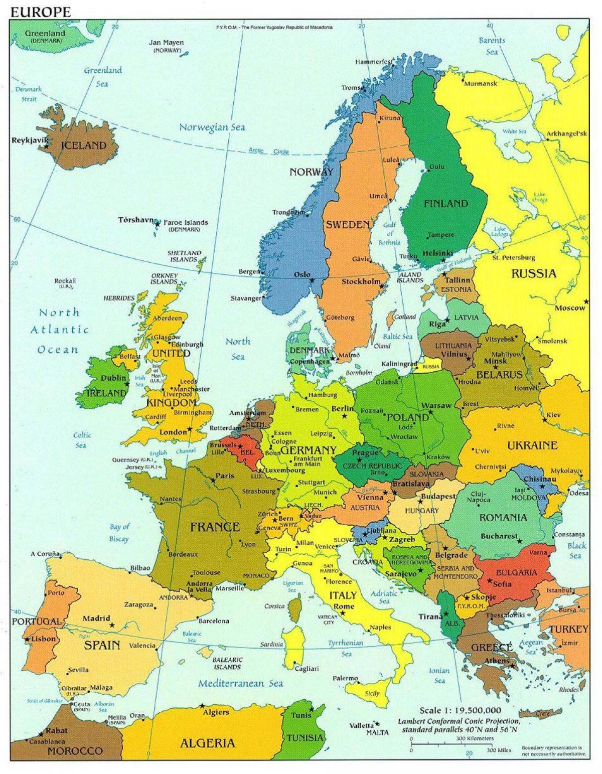 na mapie Europy Dania