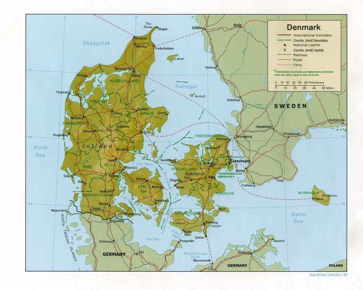 Mapa fizyczna Dania