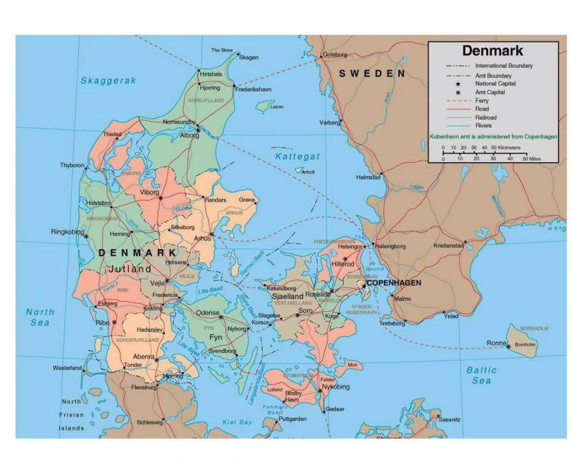 szczegółowa mapa Danii