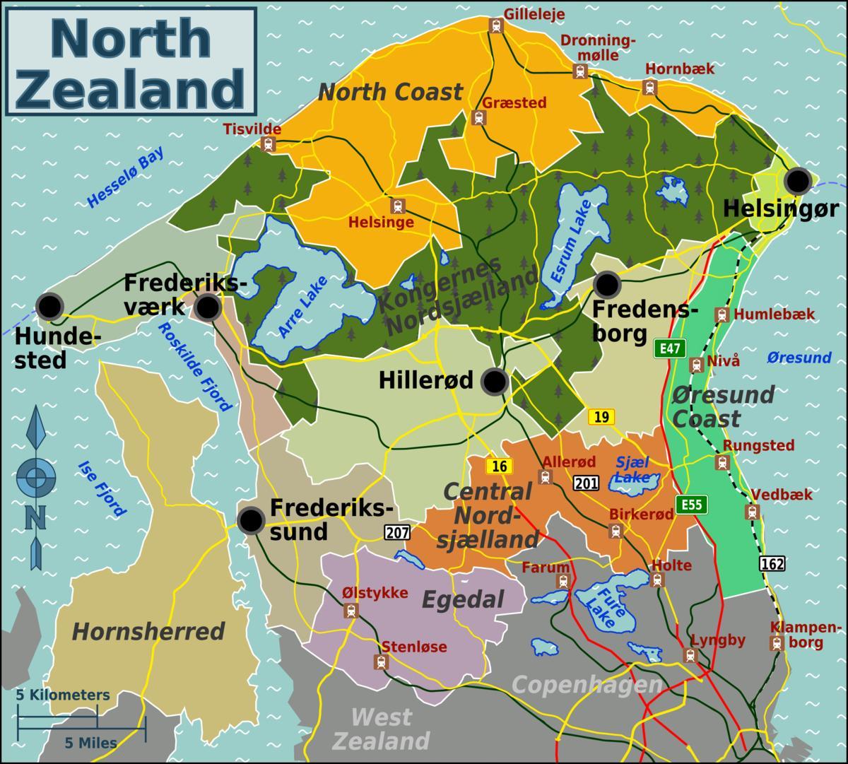 mapa Zelandia Dania