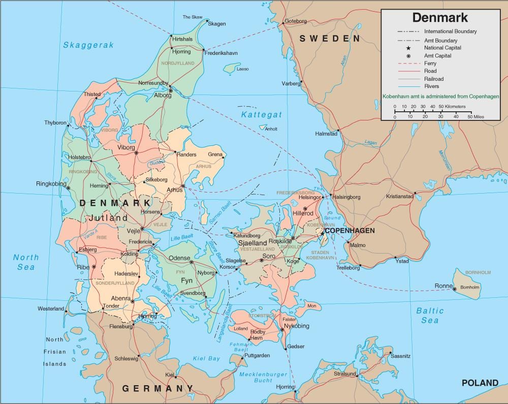Mapa Danii promem 